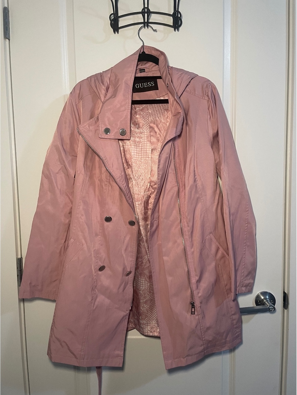GUESS Light Pink Double-Breasted Trench Coat Jacket with Belt - Size XL NWOT